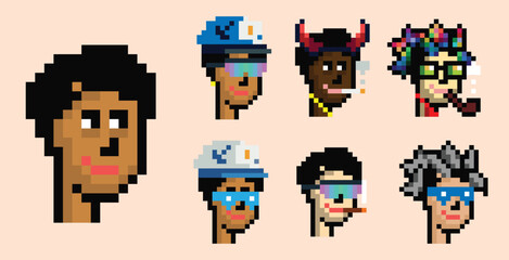 pixel art male character with assets attribute hat, glasses, cigarette and jewelry