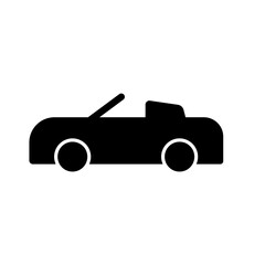 Professional black and white roofless car logo, suitable for a variety of industries. Minimalistic aesthetic, isolated on a white background. Silhouette icon of a spyder car