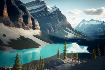 canadian rockies,  lake louise, banff landscape. generative AI - obrazy, fototapety, plakaty