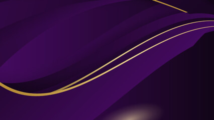 Abstract purple metal background with golden light lines curved wavy with copy space for text. Luxury style template design.