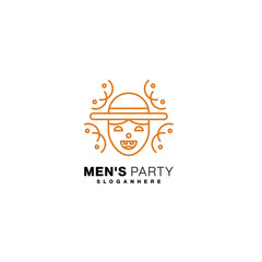 men face party logo style line art design template