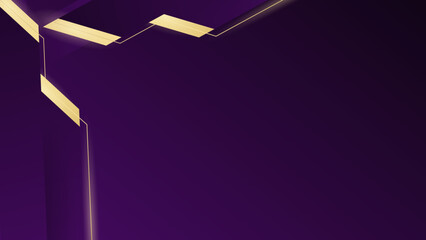 Purple horizontal banner wallpaper. Purple geometric shapes background. Abstract violet background with gold element.