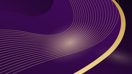 Luxury wave abstract purple metal background with golden light lines. Luxury style template design.