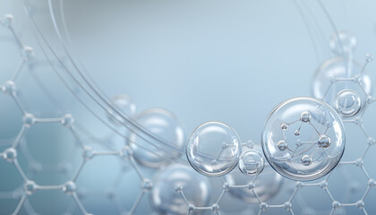 Cosmetic Essence Liquid with molecule inside Bubble, cosmetic product advertising background, 3d rendering.