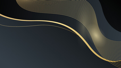 Golden wave on black background , luxury modern concept. Vector Abstract shiny color gold wave design element with glitter effect on dark background.