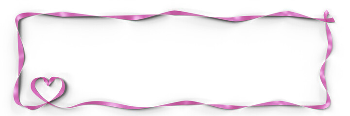 3D illustration of pink ribbon frame with heart loop isolated on transparent background