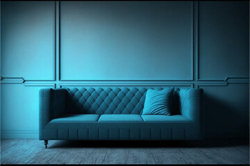 Couch clean minimalistic blue sofa interior design
