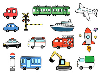 シンプルかわいい乗り物イラストセット