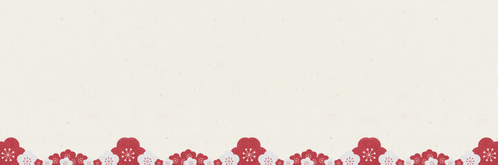 ベージュの和紙に梅の和柄デザイン　ひな祭りのフレーム素材