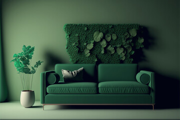 Couch clean minimalistic green sofa interior design
