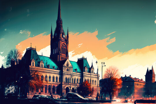 digital painting of Vienna city landscape, Vienna cityscape painting illustration. (ai generated)