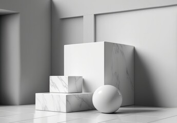 White luxury minimalist design White marble concrete wall background with square rectangle box block cube podium. concept showcasing scene showcasing platform product banner sale cosmetic. Generative