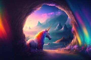 Beautiful Unicorn in Magical Forest.