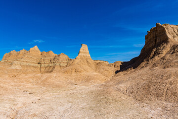 Ridgeline of Eroded Peaks on The Castle Trail,  Badlands National Park, South Dakota, USA