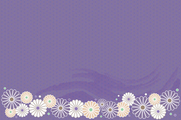 Purple flowers frame and abstract leaves on a Japanese traditional checkered paper with copy space