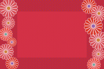 Checkered frame red background with flowers on both sides and copy space