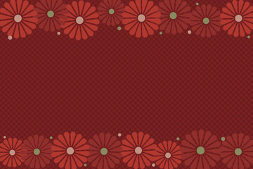Red checkered background with red chrysanthemums frame