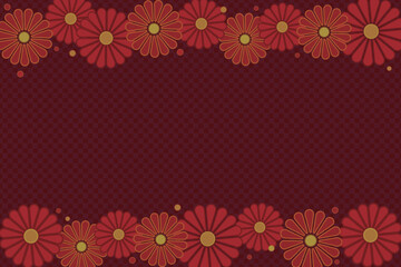 Red checkered background with flowers frame and copy space