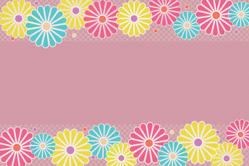 Colorful flowers checkered frame on a pink background with copy space