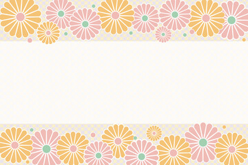 White checkered background with pink and orange flowers frame and copy space