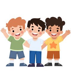Illustration of happy children hugging each other and waving illustration children's day