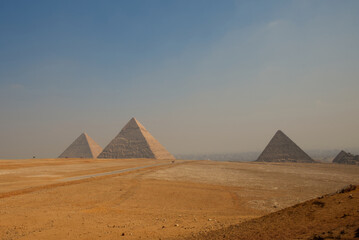 Fototapeta na wymiar Great Pyramids of Giza, Egypt landscape with desert sand