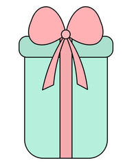 Gift. The box with a surprise is tied with a bow. Color vector illustration. Isolated background. Cartoon style. Elongated rectangular box. Gift for a holiday event. Idea for web design.
