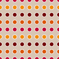 seamless polka pattern.Polka dot white outline seamless pattern design for decorating, circle red yellow orange dark red with white border on late color backbround for wallpaper, wrapping paper, fabri