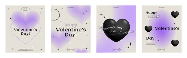 Happy Valentine's Day greeting card set. Gradient, Typography poster, 3D, y2k aesthetic. Social media template. Digital marketing, Sale, Fashion advertising. Banner, Flyer. Trendy vector illustration. - 566889995