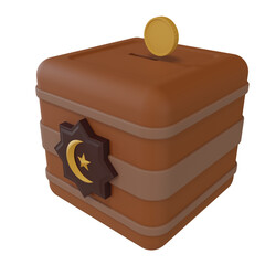 3d render illustration of charity box with moon and star icon, for zakat and donation banner in fasting month