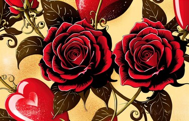 Red rose background, Floral Background, Vector, Valentine's Day, Generative AI