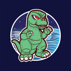 dino illustration with japanese style for kaijune event, notebook, logo