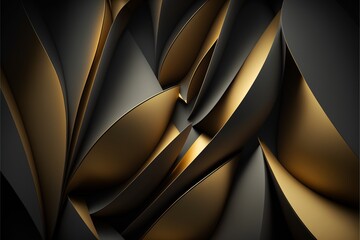 Kurvenreiche Formen in Gold und Schwarz, abstrakte Kunst, ai generativ