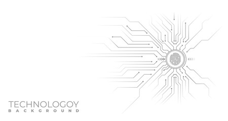 White tech background with circuit lines diagram and fingerprint - obrazy, fototapety, plakaty