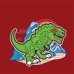 dino illustration with japanese style for kaijune event, notebook, logo