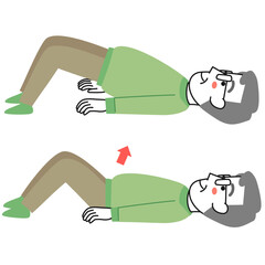 ヒップリフト運動をするシニア男性