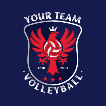 Volleyball logo with shield background vector design