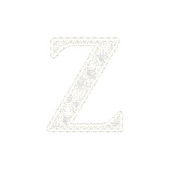Beautiful floral lace alphabet set in uppercase and lowercase letters, off white color, isolated with transparent backgrounc. 