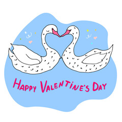 Design for valentine's day with two swans and a congratulatory inscription.