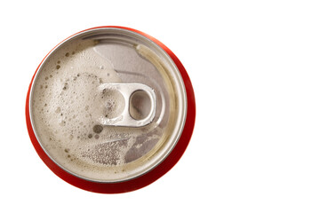 top view of a beer can on a white background