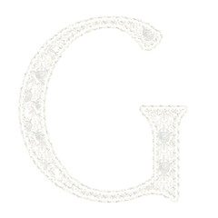 Beautiful floral lace alphabet set in uppercase and lowercase letters, off white color, isolated with transparent backgrounc. 