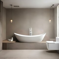 Naklejka na ściany i meble Minimalist bathroom with a large freestanding tub and a walk-in shower3, Generative AI