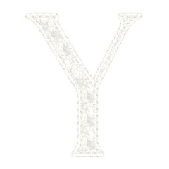 Beautiful floral lace alphabet set in uppercase and lowercase letters, off white color, isolated with transparent backgrounc. 