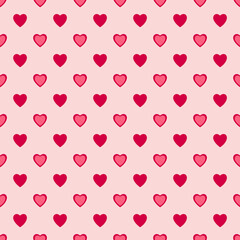 Red and pink Hearts Happy Valentines Day. Hearts romantic cute seamless pattern on pink background