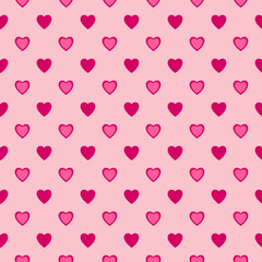 Pink Hearts Happy Valentines Day.Hearts gold seamless pattern on pink background