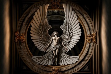 A statue of a fallen angel in a church, AI Generative