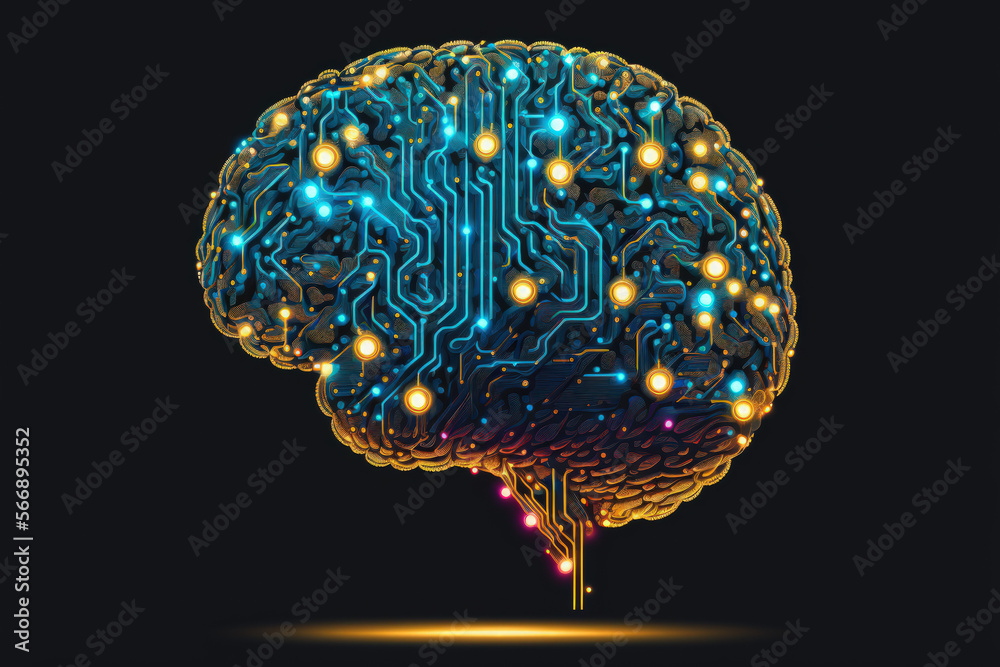 Poster tech digital network artificial intelligence smart brain. generative ai