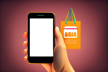 Mobiltelefon wird in der Hand gehalten. Hintergrund für Shopping Themen.