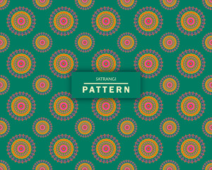 COLORFUL MANDALA'S SEAMLESS PATTERN, SATRANGI ORNAMENTS FLORAL DESIGN SEAMLESS PATTERN BACKGROUND, MULTI COLORED ROUND MANDALA VECTOR DESIGN SATRANFGI PATTERN, ROUND SHAPE VECTOR FLOWER
