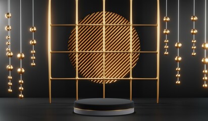 3D rendering of black and gold mockup background for black friday product on mockup